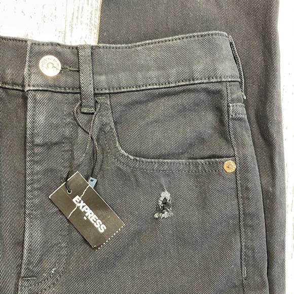 Express NWT Black Distressed Slim Super High Rise Jeans Size 00 - Picture 2 of 11